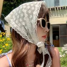 Women Bandana [Boho Chic Headscarf] Vintage White French Lace Floral Headscarf For Women | Machine Washable, Boho Chic Style, Everyday Hair Accessory, Vacation