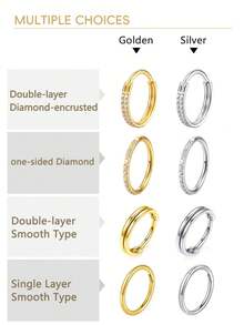 1 件/不同款式的高品质防过敏 316L 医用不锈钢，镶嵌闪亮的锆石鼻环，适用于双膜片环、膜片环、唇环、膜片钉耳环、海螺耳环 - 新品雙層鼻環如圖 - 查看 4