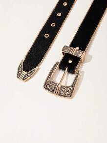 1pc Western Style 3 PiecesSet Carved Floral Print Black Edge Beaded Women Belt