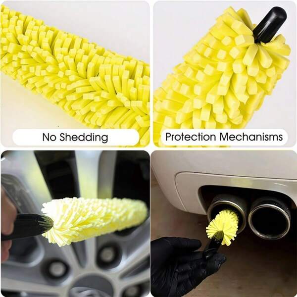1pc Yellow PP Foam Tire Crevice Cleaning Brush, Wheel Brush, Steel Wire Brush, Multi-Functional Car Cleaning Brush, Tire Beauty Tool Nano Foam Wheel Brush