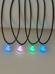 ATLVXJL 4pcs/Set Glow-In-The-Dark Friendship, Sibling, Heart & Clover Puzzle Pendant Necklace Set, Casual Jewelry Suitable For Daily Wear And Holiday Gift - Multicolor - View 6