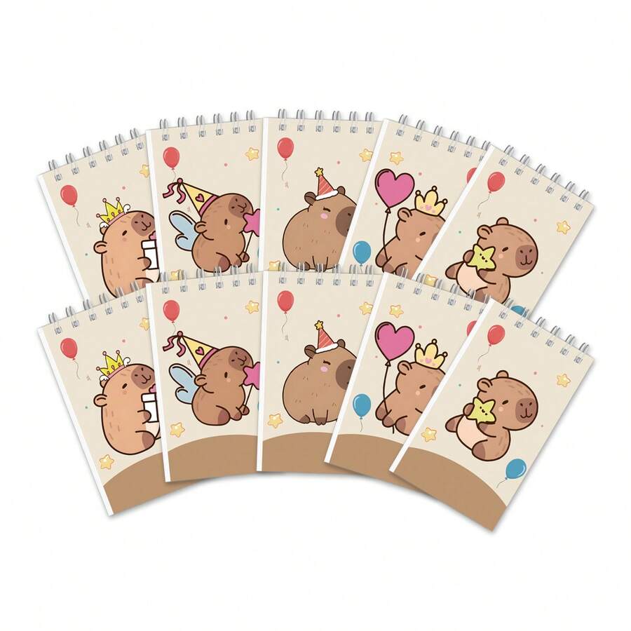 12件套水豚办公用品,水豚图案,12/10/8/6/5/4件套,史迪奇可爱口袋笔记本,便签本,卡通办公用品,卡通主题日记本,适合学生和办公室使用,返校礼物(部分商品随机发货) - 彩色 - 查看 1