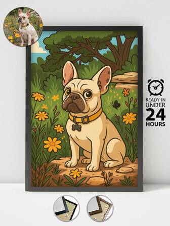 1 pezzo, Cornice opzionale, Pittura di tela, Ritratto personalizzato di animali domestici, Stile cartoonesco, Stampa HD, Accessori, Saving Beautiful Moments, Festa di nascita, Annie, Regalo d'arte unico e perfetto