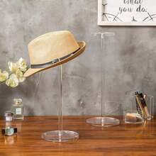 Perchero transparente elegante de acrílico para sombreros con correa de piel sintética negra - Perfecto para sombreros tipo fedora, pelucas y accesorios de cabello | Diseño independiente para decoración de dormitorio, centro comercial y peluquería, decoración de cabello