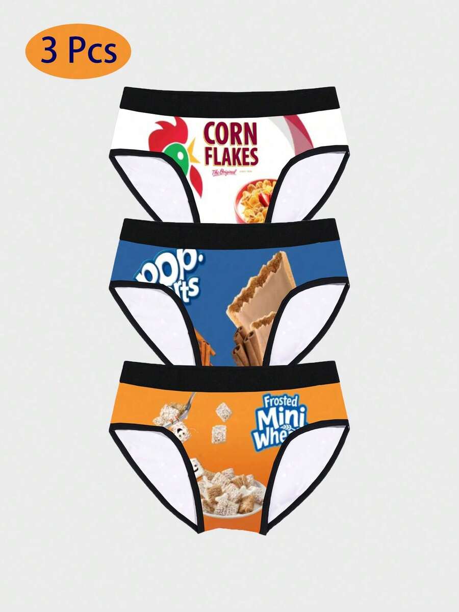 3件装零食图案印花男士宽松内裤 - 彩色 - 查看 1