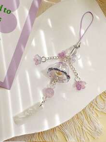 1pc Spring Fresh And Simple Jellyfish Chime, Glass Lily Of The Valley Flower Pendant Phone Strap, Car Charm, Bag Decor - Multicolor - View 7