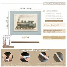 航海主题婴儿房墙面装饰套装 - 1 件复古交通主题艺术品，包含做旧蓝色帆船/蒸汽火车/双翼飞机图案（婴儿房艺术画廊）。复古交通装饰画，帆船主题婴儿房艺术品，蒸汽火车主题墙面装饰，双翼飞机主题婴儿房装饰。 - 彩色 - 查看 19