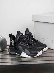 1 Pair Children's Basketball Shoes, Outdoor Sports Shoes, Casual Shoes, Non-Slip Wear-Resistant, Fashion Styles For 10 Year Old Boys And Girls, 8-12 & 14 Years Old, Color Matching Breathable Mesh - Black - View 4