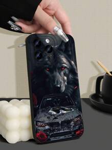 1 Stück Rose Wolf Auto Aufdruck 2D Muster, modernes kreatives Design, eleganter Stil, geeignet als Geschenk für Ältere, Freunde, Familie, Paare, Geburtstag, Feiertage. Schwarze matte Schutzhülle mit vollem Schutz, kompatibel mit iPhone 16/15/14/13/12/11/Pro/ProMax/X/XR/XS/XSMAX/7/8/PLUS und Modellen