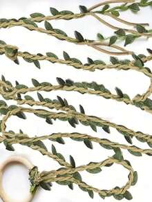 Renaissance Medieval Belt, Linen Green Leaf Handwoven Belt Fall, Autumn, Halloween - Green - View 3