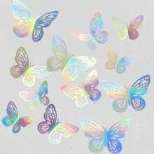 Valentine's Day Party Iridescent Butterfly Wall Stickers, PVC Plastic Butterfly Decorations 12pcs/Set, Party Supplies For Valentine's Day & Christmas Wall Decor Room Decor