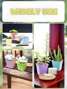 [休闲风格] 方形塑料花盆带托盘方形塑料带排水孔适用于室内和室外休闲风格方形植物育苗盆，多色小型移栽花盆适用于室内室外、多肉植物、办公室家庭花园和阳台装饰