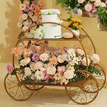 Giant Carriage Cake Stand, Large Size 35 Inch Wheel To Wheel, 27.5 Inch Tall, Beautiful Pumpkin Centerpiece, Wedding Decorations For Kitchen Accessories,Graduation Season, Valentine's Day, Spring And Summer - 金色 - 查看 4