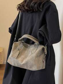 Nuevo bolso de mujer de piel sintética (PU) de estilo retro. Bolso de mano con cremallera y correa extraíble, ideal para el trabajo y los viajes. Colores: Gris, Negro, Verde