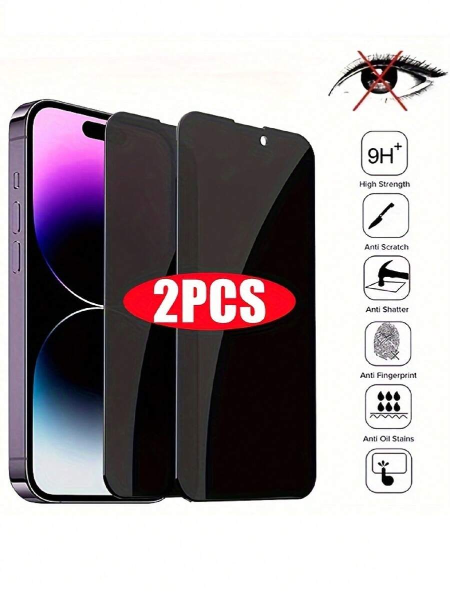 2pcs Full Screen Anti-Spy Tempered Glass Screen Protector - Black - View 1