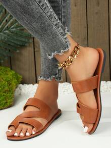 2025新款优雅小众高端女士度假沙滩休闲时尚软垫人字拖轻便平底凉鞋 - 棕色 - 查看 5