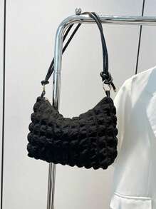 1 pieza Bolso de hombro con plisado tipo burbuja de estilo dulce para mujer, versátil bolso de unicolor para uso diario, pequeña cartera para monedas y bolso de mano para la noche, bolsas de viaje y compras para exterior, morral casual para estudiantes y trabajadores de oficina.