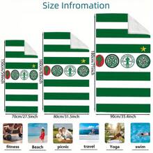 1pc Glasgow Celtic Beach Towel - Soft, Absorbent Polyester Blend, Green & White Striped With Star & Celtic Knot Design, Perfect For Summer Beach & Pool Use, Pool Towel Celtic Knot Design Absorbent Fabric, Beach Towel Travel Essentials Travel Accessories Beach Essentials