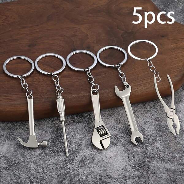 Set de 5 piezas de Mini Juego de Herramientas de Llavero, material de aleación de zinc, estilo callejero, colgante de herramienta multifunción, regalo ideal para accesorios de coche, encantos de bolsa y mochila para la escuela de hombres y mujeres