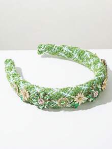 1 件高端面料海绵皇冠头带，带水钻花卉和雏菊装饰，别致女士优雅头饰，百搭新娘和派对发饰，女士发带头带，发饰，发箍 - 彩色 - 查看 8