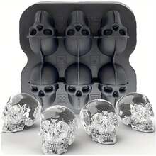 Molde de bola de hielo de calavera de silicona 3D, bandejas de cubos de hielo flexibles, bandejas de hielo libres de BPA para congelador, fabricante de bolas de hielo de cóctel de cabeza de calavera de horror - 6 cuadrículas - Ver 9