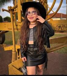 Skirt Set With Fringed Leather Jacket - Country - Cowboy - Children's - Black - View 4