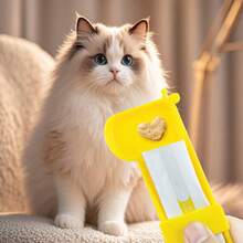 1pc Giraffe Shaped Cat Licking Spoon Food Squeezer, Single-Handed Pet Cat Snack Feeder, Yellow - Multicolor - View 6