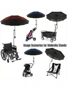 1 pieza Soporte ajustable para paraguas de acero inoxidable para bicicletas, sillas de ruedas, bicicletas, accesorios de carros de golf, con soporte para sombrilla giratoria a 180 grados para uso en exteriores, con soporte plegable, de aproximadamente 25 cm/9,84 pulgadas, incluye clip de fijación de paraguas y llave, marco 100% de metal, color negro, montura de paraguas versátil | Diseño de sujeción segura | Construcción de acero inoxidable, para refrescarse en verano, playa, viajes