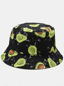 1 件女式双面几何水果印花渔夫帽，可爱百搭设计，适合户外、派对、日常穿着、防晒、轻便，适合休闲、露营和日常使用