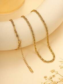 Bộ trang sức 2 món bằng thép không gỉ mạ vàng, kiểu dáng thời trang, bao gồm dây chuyền và vòng tay, thích hợp để phụ nữ đeo hàng ngày hoặc làm quà tặng. - Vàng - Xem 2
