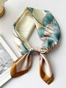 1条女士印花围巾，时尚仿丝领巾，轻盈优雅方巾，适合搭配连衣裙 - 彩色 - 查看 6