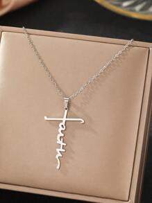 1pc Fashionable Vintage Stainless Steel Cross Pendant Necklace, Cool & Elegant Delicate Hanging Accessory