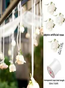 20-Piece White Rose Hanging Artificial Flower Decoration, Equipped With Transparent Fishing Line And Ceiling Rose Garland, No Power Required, Suitable For DIY Wedding, Wedding Party Table Center Decoration.