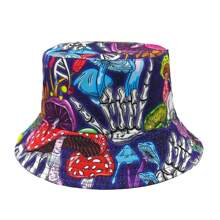 Fashionable Mushroom Printed Unisex Reversible Bucket Hat, Hip Hop Y2K Style Cap