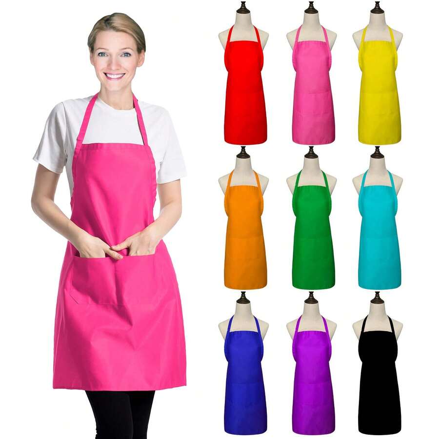 Delantal negro premium con bolsillos grandes, disponible en 12 colores - Durable, de tela de poliéster, lavable a máquina, ideal para cocinar, asar a la parrilla, barbacoa y actividades al aire libre, delantal de cocina - Multicolor - Ver 1