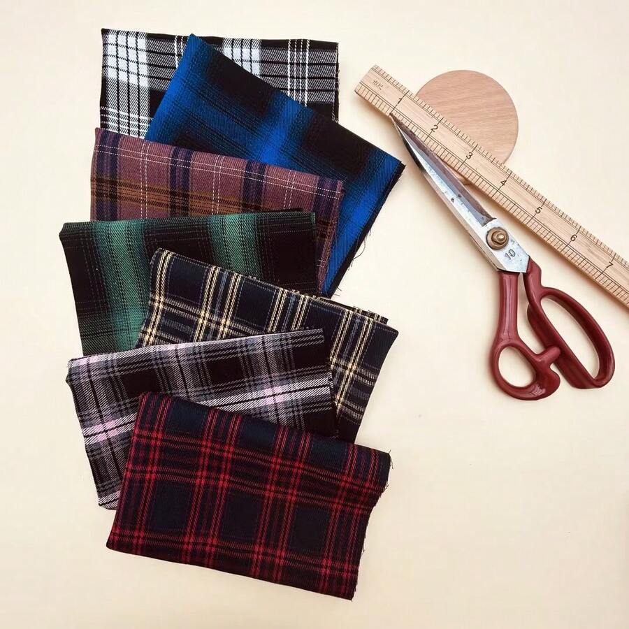 8pcs 35cmx35cm Dark Plaid Pattern Patchwork Fabric For DIY Craft - Multicolor - View 1