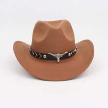 1pc Women's Western Cowboy Hat With Cow Headband, Exquisite Workmanship, Outdoor Riding, Hiking, Driving, Party, Cowboy Accessories