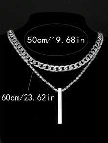 2 件不锈钢十字架和几何吊坠项链套装，时尚百搭街头风格，特别的生日礼物 - 銀色 - 查看 10