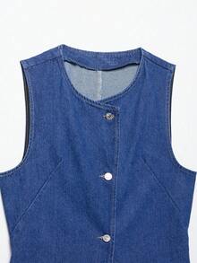DEEKA Spring Summer New Fashion Casual Simple Women Denim Vest - Blue - View 9