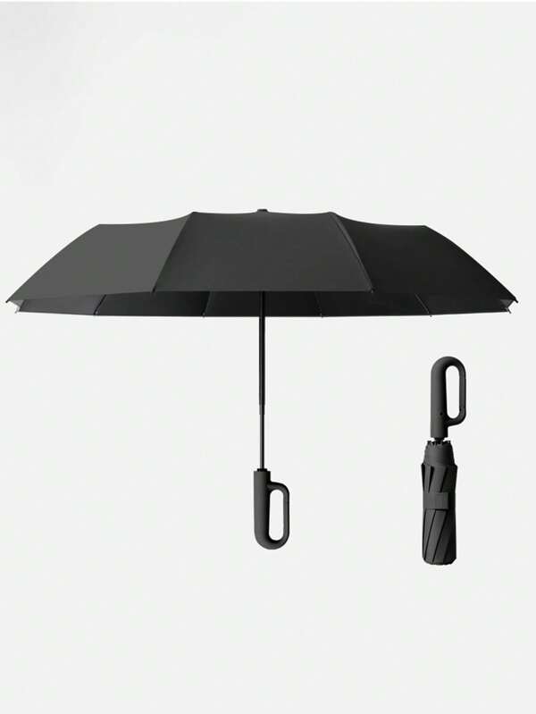 1pc Automatic Folding Umbrella With Buckle, Large & Thick, Windproof & Rainproof, 8 Ribs, Dual Use For Sunny & Rainy Days, High Density Impact Cloth, Lotus Leaf Repellent, Suitable For Men & Women, Portable, UPF50+, Sunshade, Travel & Business Umbrella