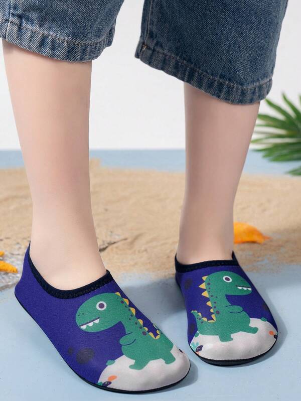 Spring/Summer Breathable Cartoon Shark, Dinosaur, Unicorn Pattern Unisex Children Water Shoes, Outdoor Casual Lightweight Non-Slip Aqua Socks Diving Wet Shoes For Beach, Swimming