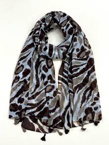 1pc Elegant Scarf, Fashion Women's Silk Scarf, Vibrant Printed Large Shawl, Bohemian Style Beach Wrap, Cotton Linen Feel Shawl For Women, Spring/Summer - Multicolor - View 9