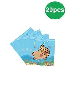 10 件水豚生日派对装饰 - 可爱卡通水豚派对餐具套装包括一次性纸盘和餐巾，男女生日派对装饰用品，适合夏季海滩派对、家庭泳池派对、户外派对，