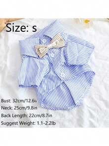 蓝色条纹宠物领结项圈，适合猫狗，四季皆宜