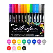 Double Line Outline Pens, Highlighter Pen Self-Outline Metallic Markers Glitter Writing Drawing Pens For Card Writing, DIY Art Crafts Gift School Supplies, Back To School
