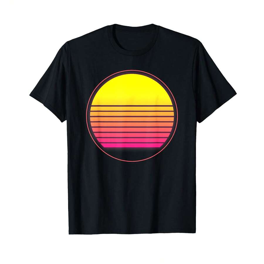 Glowing Sun Aesthetic Vaporwave Art Retro Music Artists Gift T-Shirt- LU Holiday Gifts - Black - View 1
