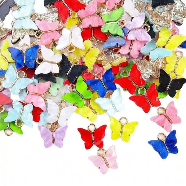 20 pièces dans un sac Breloques papillon en acrylique 14x16mm pour la création de colliers, boucles d'oreilles DIY