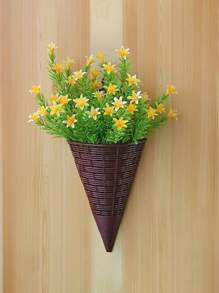 1/3pcs Vintage Rattan Style Wall Hanging Planter Lightweight Plastic Cone Flower Basket Natural Texture Design Suitable For Indoor And Outdoor Wall Mounted Vase For Balcony, Garden And Terrace, Outdoor Yard Decoration, Home Decoration, Room Decoration