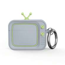 Funda protectora de silicona de unicolor con forma de TV retro clásica para audífonos AirPod