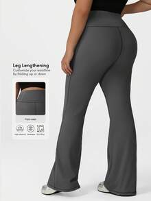 Sodalemon Women Plus Size Fitness Fold Waistband Elastic Training Gym Curvy Leggings Outdoor Casual Tennis Trousers Sport Flare Pants